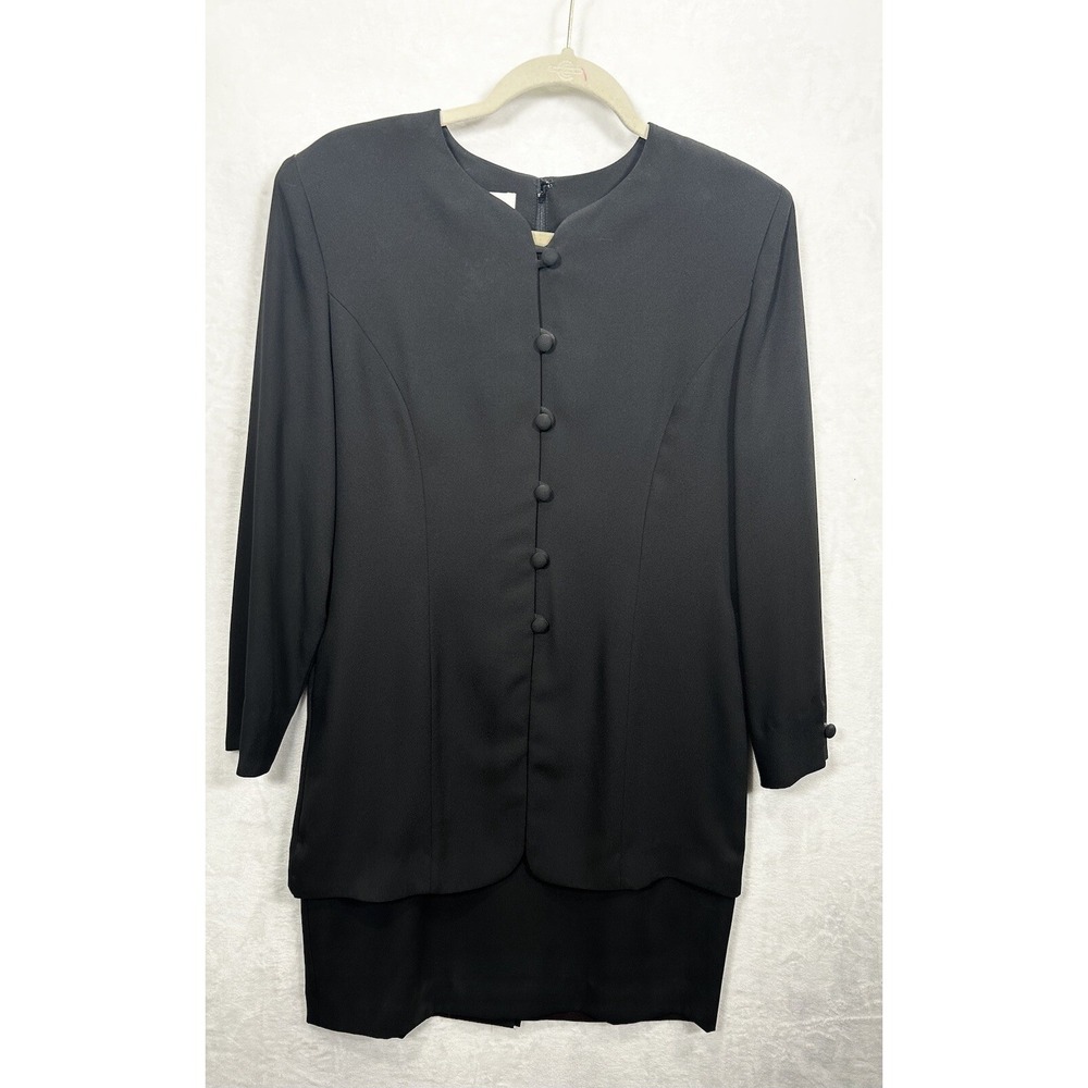 Vintage Casual Corner Petite Dress Lined Buttons Black Long Sleeve Sz 12P